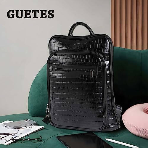 Leather Laptop Backpack, Women and Men Backpack Travel Business Work College Water Resistant Anti Theft Daypack Large fits for 15.6 inch Notebook Computer bag, Black… - color: 2302-black