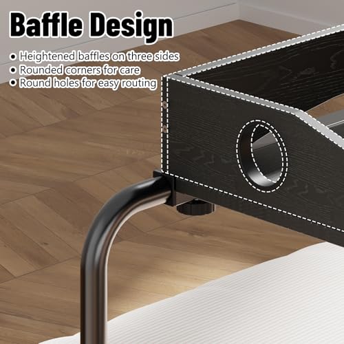 Overbed Table with Wheels, Adjustable Queen Size Bed Desk, Black | Fits Twin To King Beds, Adjustable Height & Length Rolling Over Bed Table For Hospital and Home, with 4 Locking Casters - color: Black