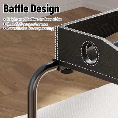 Overbed Table with Wheels, Adjustable Queen Size Bed Desk, Black | Fits Twin To King Beds, Adjustable Height & Length Rolling Over Bed Table For Hospital and Home, with 4 Locking Casters - color: Black