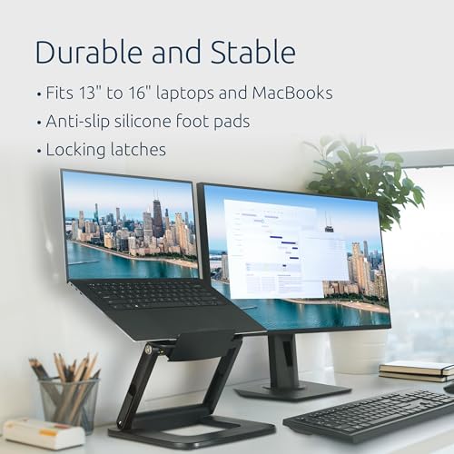 Kensington SmartFit EQ Adjustable Laptop Stand for Desk, Foldable Portable Notebook Holder, Anti-Slip Silicone Tablet Mount for 13"-16" Laptops and Tablets, Black K50427NA