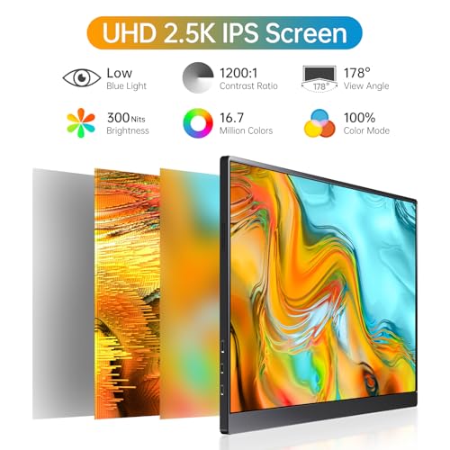 Anyuse 16" QHD USB-C HDMI HDR Portable Monitor | 16" QHD 2.5K IPS HDR, smart cover+speakers, USB-C/HDMI, plug&play, for PC/Mac/Phone/PS5/Xbox/Switch. - size: 16"Portable