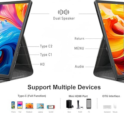 10.5" Portable Monitor 1920x1280 IPS Screen, 420 nits Brightness USB C Portable Gaming Monitor for Laptop PC Phone Mac Steam Deck, with Smart Cover & Speakers, Travel Second Screen for Work