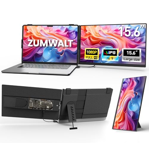 ZUMWALT 15.6" Laptop Screen Extender, 1080P FHD Detachable Laptop Monitor Extender, Dual Monitor for 13-17" Laotop, Plug and Play Portable Monitor Compatible with Mac/Windows/Android/Chrome/PS5 - color: 15.6" Black