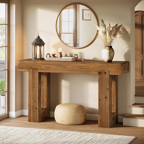 Tribesigns 55-Inch Long Console Table, Solid Wood Rectangular Sofa Table Behind The Couch, Farmhouse Entryway Table for Entrance, Hallway, Living Room (Solid Wood, Warm Brown) - color: Warm Brown(55", Fir Wood)