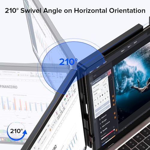 UPERFECT Laptop Screen Extender, 2K 14" 360° Unique Swivel Hinge | 180° Automatic Rotation, 2240x1400 QHD IPS Portable Monitor for 14"-17'' Laptops, USB-C & MINI HDMI (Only One Screen) - size: 14
