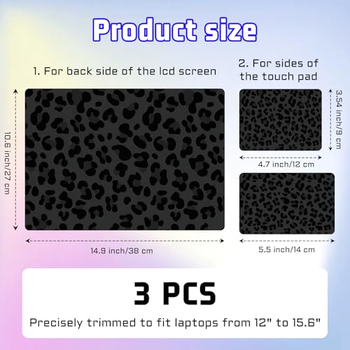 Universal Laptop Skin Sticker Decal, Compatible with MacBook HP Dell Lenovo 12"-15.6", Reusable Vinyl Notebook Cover 3PCS Set, High-Recognition Film-Black Leopard Panther Cheetah Print - color: Black Leopard Panther Cheetah Print