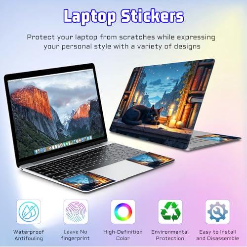 Universal Laptop Skin Sticker Decal, Compatible with MacBook HP Dell Lenovo 12"-15.6", Reusable Vinyl Notebook Cover 3PCS Set, High-Recognition Film-Cozy Black Cat Starry Night City - color: Cozy Black Cat Starry Night City