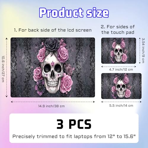 Universal Laptop Skin Sticker Decal, Compatible with MacBook HP Dell Lenovo 12"-15.6", Reusable Vinyl Notebook Cover 3PCS Set, High-Recognition Film-Pink Black Rose Skull - color: Pink Black Rose Skull