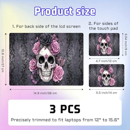 Universal Laptop Skin Sticker Decal, Compatible with MacBook HP Dell Lenovo 12"-15.6", Reusable Vinyl Notebook Cover 3PCS Set, High-Recognition Film-Pink Black Rose Skull - color: Pink Black Rose Skull