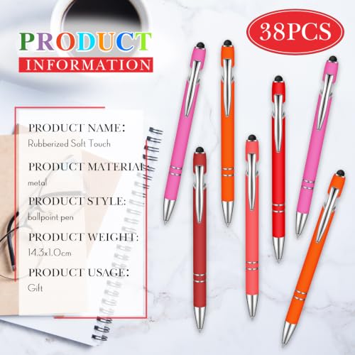 Zonon 38 Pieces Rubberized Ballpoint Pen with Stylus Tip Stylish Metal Pen Capacitive Stylus with Soft Rubberized Grip, Black Ink for Most Devices(Red Series) - color: Red Series