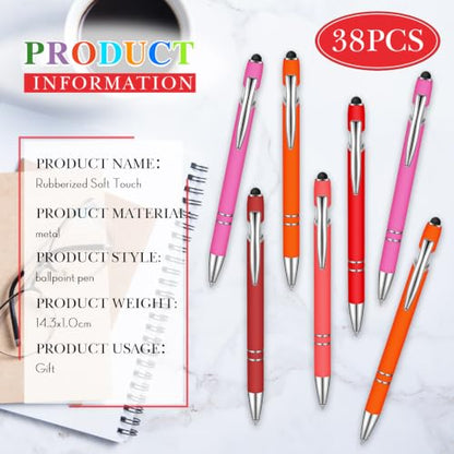 Zonon 38 Pieces Rubberized Ballpoint Pen with Stylus Tip Stylish Metal Pen Capacitive Stylus with Soft Rubberized Grip, Black Ink for Most Devices(Red Series) - color: Red Series