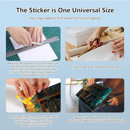 Universal Laptop Skin Sticker with 2 Wrist Pad Skins, Waterproof Scratch Resistant Vinyl Laptop Cover Decal, Cut to Fit for 11–15.6 Inch MacBook HP Dell Lenovo, Cat Library - color: Cat Library