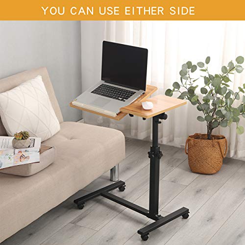 TigerDad Overbed Bedside Desk Mobile Rolling Laptop Stand Tilting Overbed Table with Wheels Height Adjustable Tray Table for Laptop Bed Sofa Side Table (Wood) - color: Wood