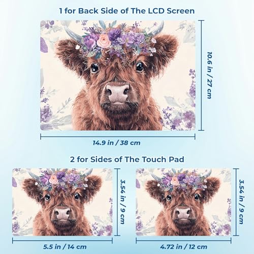 Reusable Universal Laptop Skin Sticker, Cut to Fit for 11.6–15.6 Inch Laptops, Waterproof Protective Film, No-Residue - Purple Floral Cow - color: Purple Floral Cow
