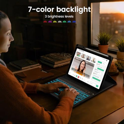 Keyboard Case for iPad Air 5th/4th Pro 11 inch, 7-Color Backlit Detachable Wireless Keyboard Case with Pencil Holder, Stand Folio Cover for Gen 2020/2022, Pro 4th/3rd/2nd/1st Gen, Black - color: Black
