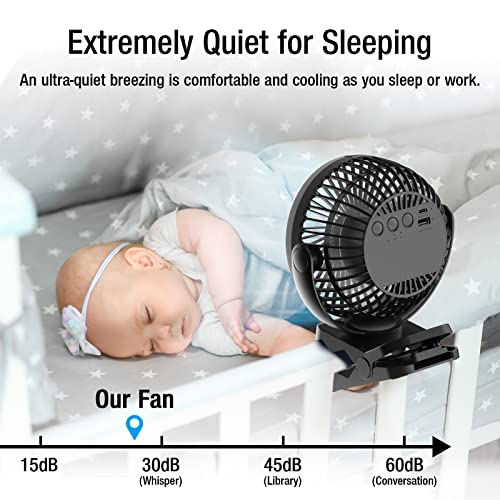 Clip on Fan, 65H Working Time Rechargeable Fan with LED Lights/Remote/Hooks | 12000mAh Battery Powered Fan with Strong Clamp, Small Desk Fan Mini Fans for Tents Travel Outdoor Camping Golf Cart, Black - color: Black