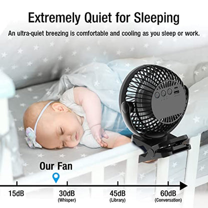 Clip on Fan, 65H Working Time Rechargeable Fan with LED Lights/Remote/Hooks | 12000mAh Battery Powered Fan with Strong Clamp, Small Desk Fan Mini Fans for Tents Travel Outdoor Camping Golf Cart, Black - color: Black