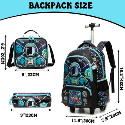 Meetbelify Kids Rolling Backpack with Wheels for Elementary Preschool Students Boys Travel Luggage Carry on Backpack for Boys Ages 6-8 Space - color: 02 Space