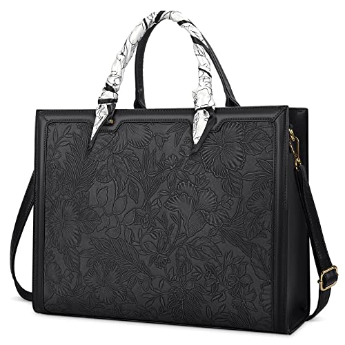 Laptop Bag for Women 15.6 Inch Tote Waterproof Leather Computer Business Lightweight Office Briefcase Large Capacity Handbag Shoulder Black - color: Black
