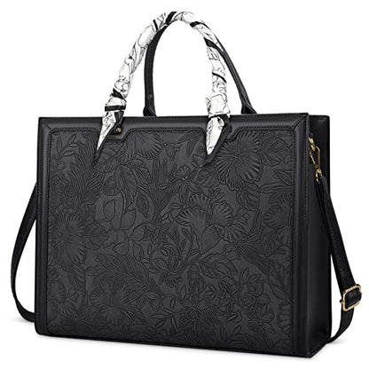 Laptop Bag for Women 15.6 Inch Tote Waterproof Leather Computer Business Lightweight Office Briefcase Large Capacity Handbag Shoulder Black - color: Black