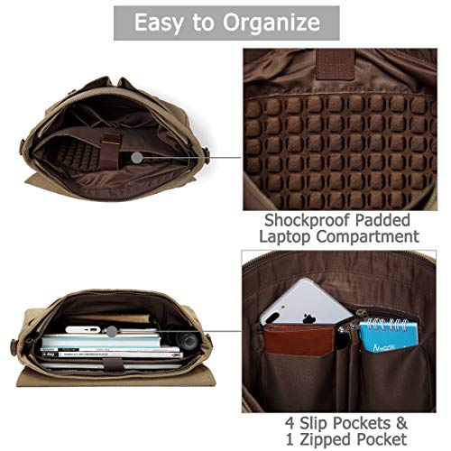 Kasqo Mens Messenger Bag, 15.6 Inch Water resistence Vintage Canvas Briefcase Satchel Bag Shoulder Work Bag Padded Shockpoof