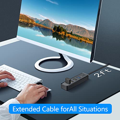 SmartQ 4-Port Hub - 1 USB 3.0 + 3 USB 2.0 Ports for MacBook, Mac Pro, Mac mini, iMac, Surface Pro, XPS, PC, Flash Drive, Mobile HDD, Laptop Extension Cable - size: 2 ft, style: USB A - Lite