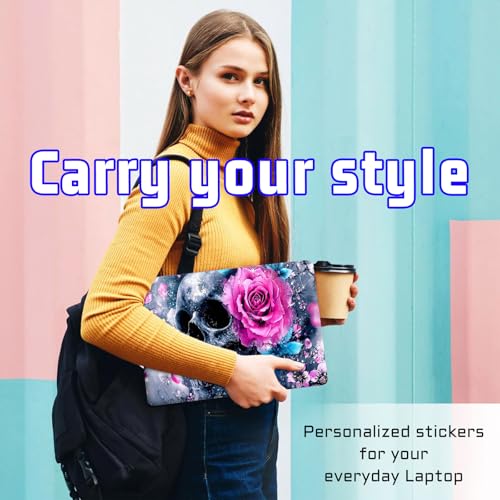 Universal Laptop Skin Sticker Decal, Compatible with MacBook HP Dell Lenovo 12"-15.6", Reusable Vinyl Notebook Cover 3PCS Set, High-Recognition Film-Pink Blue Flower Skull - color: Pink Blue Flower Skull