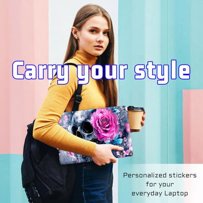 Universal Laptop Skin Sticker Decal, Compatible with MacBook HP Dell Lenovo 12"-15.6", Reusable Vinyl Notebook Cover 3PCS Set, High-Recognition Film-Pink Blue Flower Skull - color: Pink Blue Flower Skull