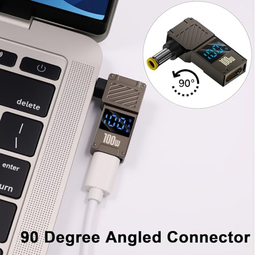 Poyiccot 5.0x1.0mm DC Male Connector Jack, USB C Female to DC 5.0x1.0mm Adapter, 90 Degree 100W Output 20V 5A Power Adapter with LED Digital Display Charging Connector for Laptop, 1Pack - color: 5.0X1.0mm