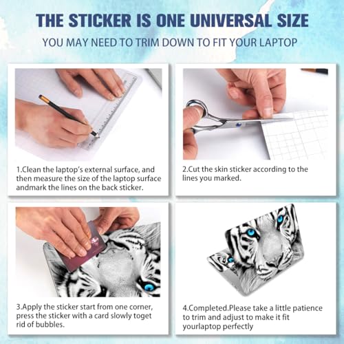 PLIGREAT White Tiger Laptop Decal Sticker Skin Cover, Blue Eyes Laptop Sticker Skins Decal Fits 12" 13" 13.3" 14" 15" Laptops Universal Removable Vinyl Notebook Art Protector Netbook PC Cover Decal - color: black,white