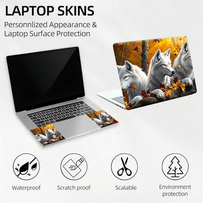 Autumn Forest Wolf Pack Universal Laptop Skin Sticker 3PCS, Protective Decal Trim-to-Fit 11.6" 13.3" 14" 15.6" Laptop Vinyl Cover, Removable Anti-Scratch Computer Decal Protector - color: Autumn Forest Wolf Pack