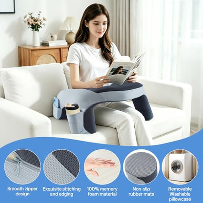 Ergonomic Curved Lap Desk Pillow for Gaming & Reading, Soft Memory Foam Lap Laptop Desk with Cup Holder & Phone Pocket, Breathable Non-Slip Lap Pillow for Bed Couch, Ideal Gamer Gift