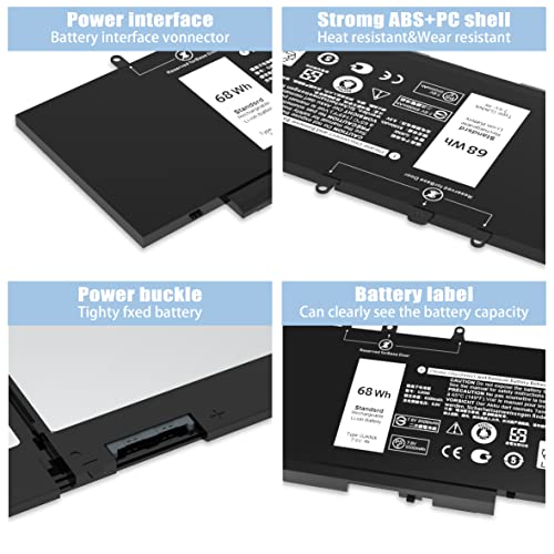 68WH GJKNX Battery Replacement for Dell Latitude 5480 5580 5490 5590 5280 5288 5488 5591 5491 5495 E5480 E5580 E5490 E5590 Precision 15 3520 3530 Series GD1JP DY9NT 5YHR4 451-BBZG 7.6V - size: 9.37*3.05*0.27inch GJKNX