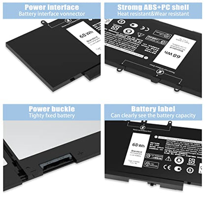 68WH GJKNX Battery Replacement for Dell Latitude 5480 5580 5490 5590 5280 5288 5488 5591 5491 5495 E5480 E5580 E5490 E5590 Precision 15 3520 3530 Series GD1JP DY9NT 5YHR4 451-BBZG 7.6V - size: 9.37*3.05*0.27inch GJKNX