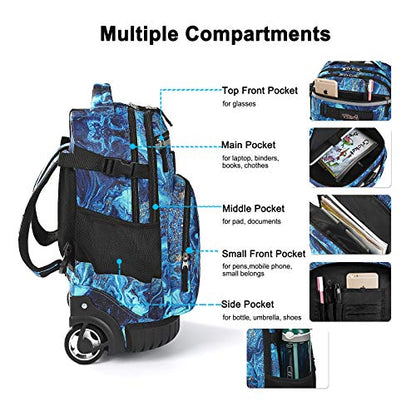 Tilami Rolling Backpack 19 inch with Lunch Bag Wheeled Laptop Backpack (Blue Wave) - color: Blue Wave