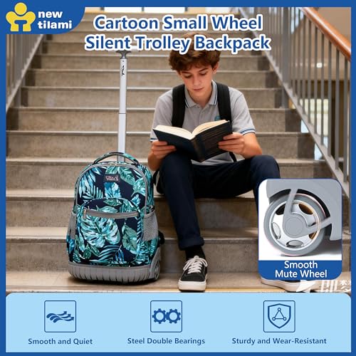 NEW TILAMI Rolling Backpack for Kids 18 Inch Wheeled Laptop Backpack Kids School Travel - color: Leaves