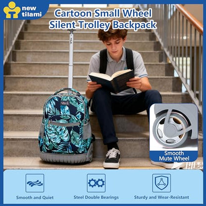 NEW TILAMI Rolling Backpack for Kids 18 Inch Wheeled Laptop Backpack Kids School Travel - color: Leaves