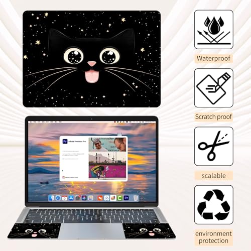 15.6 Inch Laptop Skin Sticker, Reusable Vinyl Cover Protector with 2 Wrist Pad Skins, Removable Waterproof Scratch-Resistant for 12-15.6 Inch Laptop Notebook,Cute Cartoon Cat Face with Stars - color: Cute Cartoon Cat Face With Stars