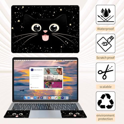 15.6 Inch Laptop Skin Sticker, Reusable Vinyl Cover Protector with 2 Wrist Pad Skins, Removable Waterproof Scratch-Resistant for 12-15.6 Inch Laptop Notebook,Cute Cartoon Cat Face with Stars - color: Cute Cartoon Cat Face With Stars