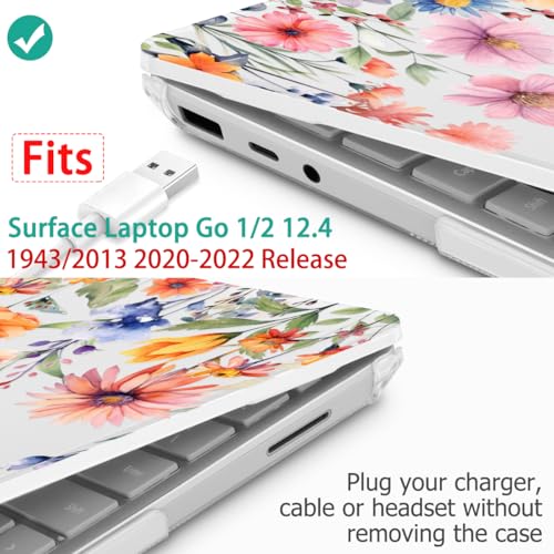 Mektron Surface Laptop Go 12.4 inch Case Compatible with Go 3/2/1 Microsoft Surface Laptop 12.4" Cover 2023-2020 Releases Model 1943/2013 Plastic Hard Shell Case with Screen Protector, Floral P165 - color: Floral P165