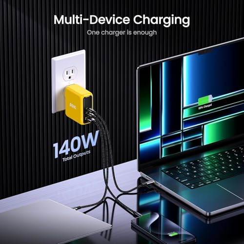 AOHI 240W Laptop Power Bank 27600mAh Portable Fast Charger (99.3wh) +Magcube 140W USB C Charger PD3.1 3-Port GaN+ Laptop Wall Charger