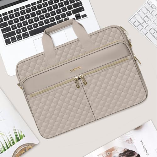 MOSISO 15-16 inch Laptop Bag, Laptop Briefcase Messenger | Compatible with MacBook Pro 16/Air 15, Square Quilted Computer Bag Work Office Business with 3 Pockets&Strap, Taupe Brown - color: Taupe Brown, size: 16 inch