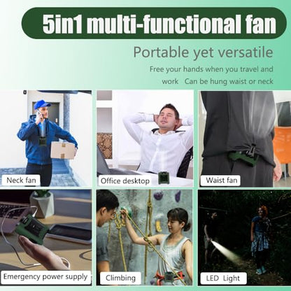 CAZOKASI Personal Waist Clip Fan Rechargeable Wearable Hand Free Wearable Cooler Fan for Traveling Working Outdoor Office (10000mAh / Green) - size: 10000mAh / Green