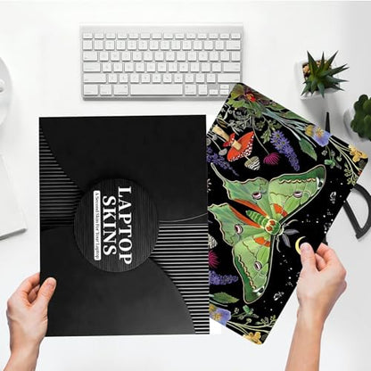 Universal Laptop Skin Sticker with 2 Wrist Pad Skins, Waterproof Scratch Resistant Vinyl Laptop Cover Decal, Cut to Fit for 11–15.6 Inch MacBook HP Dell Lenovo, Green Moth Moon - color: Green Moth Moon