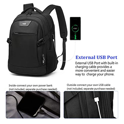 DUSLANG Travel Work Laptop Backpack With USB Charging Charger Port Fits 15.6 Inch Notebook Business Anti Theft College Computer Bag Back Pack for Women Men with Rain Cover - Black