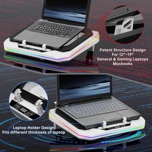 OImaster Gaming Laptop Cooling Pad with 3500 RPM Powerful Turbofan, RGB Laptop Cooler Stand with 3 USB Ports, Ergonomic Adjustable Height Laptop Fan for 12-19 Inch Notebooks, Office & Gaming