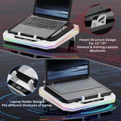 OImaster Gaming Laptop Cooling Pad with 3500 RPM Powerful Turbofan, RGB Laptop Cooler Stand with 3 USB Ports, Ergonomic Adjustable Height Laptop Fan for 12-19 Inch Notebooks, Office & Gaming