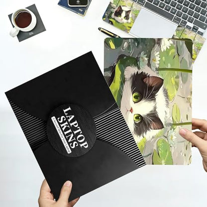 Universal Laptop Skin Sticker with 2 Wrist Pad Decals, 3-Piece Removable Vinyl Laptop Cover, Cat Laurel Leaf Waterproof Anti-Scratch, Easy-Trim Fit for 13.3" 14" 15.6" Laptops - color: Cat Laurel Leaf