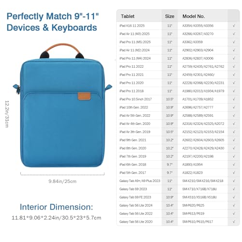 MoKo 9-11 Inch Tablet Sleeve Bag Handle Carrying Case with Shoulder Strap | Fits iPad Pro/Air/A16 11-inch, iPad 10th 10.9, iPad 9/8/7th 10.2, iPadAir 5/4th 10.9 and Tab S8/S9 11-inch, Peacock Blue - color: Peacock Blue, size: 9-11 inch