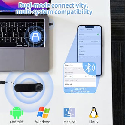 Dual Mode Mini Bluetooth Wireless Mouse - USB-C Receiver, 2.4G Wireless & Bluetooth, Rechargeable Finger & Touchpad Mouse with Anti-Lost Nylon Lanyard for PC, Laptops, Tablets & Smartphones (Black)